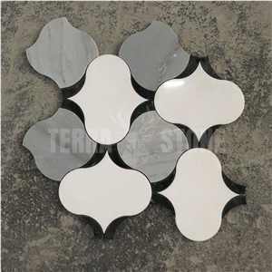 Thassos White Flower Waterjet Marble Mosaic Polished Tile