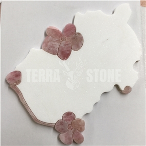 Thassos White Marble Pink Onyx Flower Waterjet Mosaic Tile