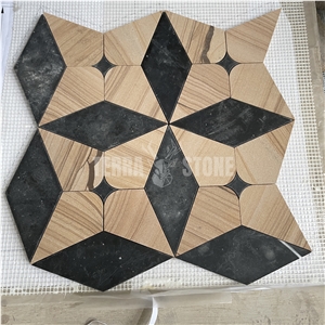 Waterjet Marble Mosaic Black Brown Bathroom Floor Tile