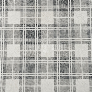 White And Gray Marble Chipped Mosaic Checked Pattern Tiles