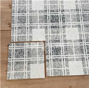 White And Gray Marble Chipped Mosaic Checked Pattern Tiles