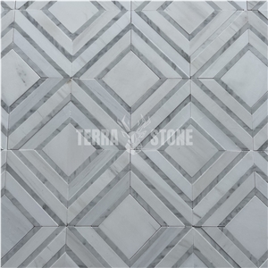 White And Gray Natural Marble Mosaic Square Waterjet Tile