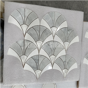 White Marble With Mother Pearl Shell Big Fan Waterjet Mosaic