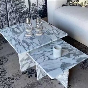 Arabescato Corchia White Marble Table Set, Office Furniture