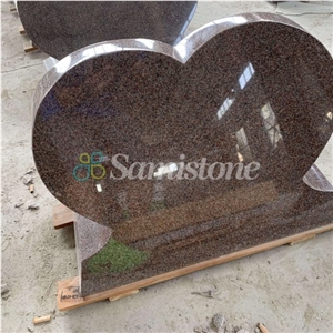 Heart Shape Slant Headstone In Mahogany Red Granite