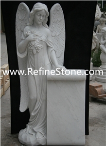 European Style Marble + Granite Statue Gravestone Carving