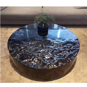Furniture Black Marble 48" Round Coffee Table Art Carved