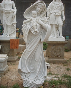 Life Size White Marble Catholic Madonna And Child Statue
