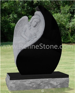 Memorial Black Granite Angel Statue Love Tombstone Headstone