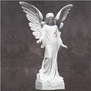 Wholesale White Marble Garden Statue Winged Angel Figurine