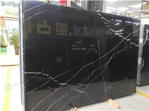 Customized Black Marquina Marble Slabs Less Veins