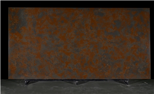 Big Slab Quartz Stone Brown Color Polished Leather Surface