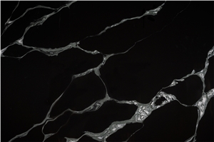 Black Quartz Slab With White Veins Popular Color