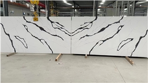 Bookmatched White Quartz Slab With Polished Matte Surface