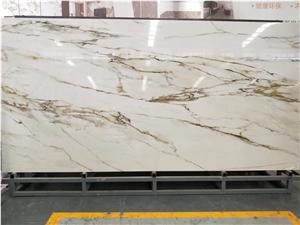 Golden White Book Matched Feature Glossy Sintered Stone