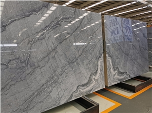 Polished Bookmatched Natural Bruce Grey Marble Slab On Stock