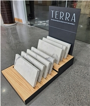 Quartz And Marble Display Stand In Wood Material