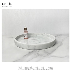 UNION DECO Grade-A  White Marble Round Serving Tray- 25 CM