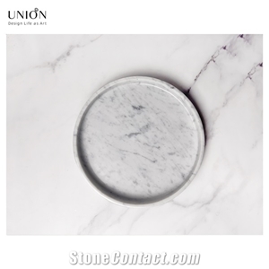 UNION DECO Grade-A  White Marble Round Serving Tray- 25 CM