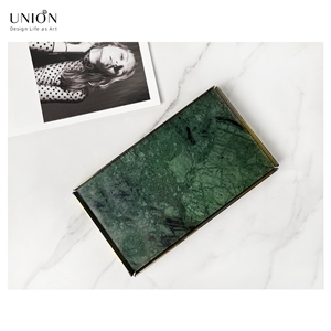 UNION DECO Green Marble Rectangular Tray With Gold Holder