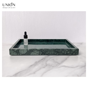 UNION DECO Green Natural Marble Tray Decorative Rectangle