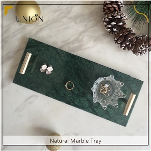 UNION DECO Natural Green Marble Tray With Golden Handle