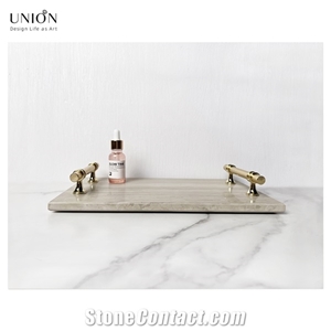 UNION DECO Real Marble Tray With Golden Handle