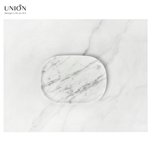 UNION DECO White Oval Marble Vanity Tray Cosmetic Organizer