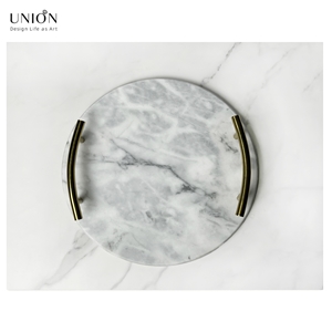 UNION DECO White Round Marble Decorative Vanity Tray