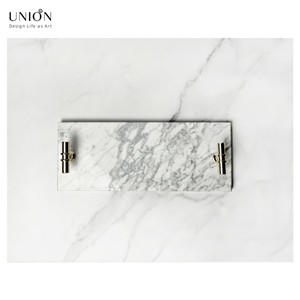 UNION DECO White Tray With Gold Handles Real Marble Tray