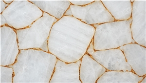 Quartz White With Gold Semiprecious Stone Slabs