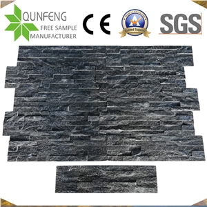 Black Quartzite Stacked Stone Glued Stone Wall Decoration