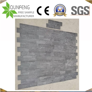 China Natural Black Split Slate Stacked Stone Wall