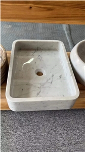 Natural Italian Statuario Marble Stone Bathroom Wash Basin