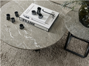 Florence Coffee Table 90 Cm, Grey Black Marble Table Top