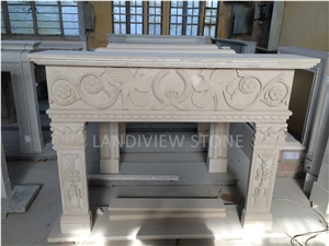 Interior White Stone Fireplace Handcarved Manmade