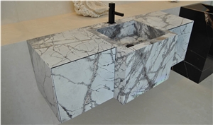 INVISIBLE WHITE MARBLE Stone Vanity With Stone Cabinet Door