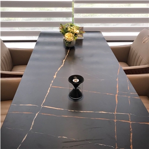 Lauren Gold And Black Quartz Stone Slabs Tiles For Interior