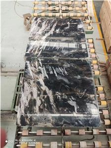 Black Marble Gold Vein Bookmatch Polish Slab For Wall