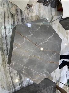 Grey Marble Gold Line Cafe Table Tops