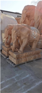 Sunset  Pink Red Marble Elephant Sculptures  Statue