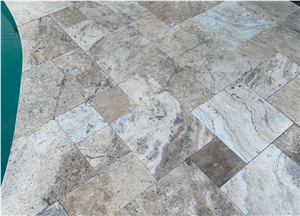 Silver Travertine Antique Selection Set Swimming Pool Terrace Pavers