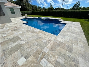 Silver Travertine Antique Selection Set Swimming Pool Terrace Pavers
