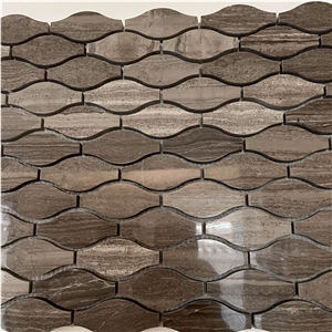 New Design Wooden Grey Marble Inlay Brass Mosaic Tiles