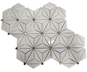 White Marble Water-Jet Mosaic Flower Backsplash Mosaic