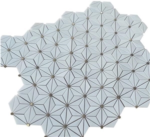 White Marble Water-Jet Mosaic Flower Backsplash Mosaic