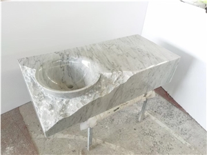 Blue Limestone Vessel Sink Carved Stone Oval Art Wash Basin