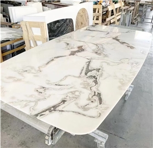 Inlaid Stone Table Tops Crystal Quartzite Round Cafe Table