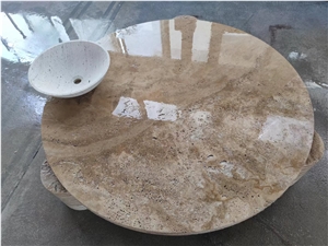 Round Stone Table Tops Ivory Travertino Cafe Home Furniture