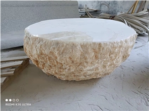 Waterjet Cut Stone Table Tops Noce Travertine Round Work Top